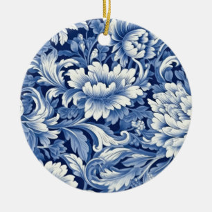 Indigo Blue Flowers Ceramic Tree Decoration