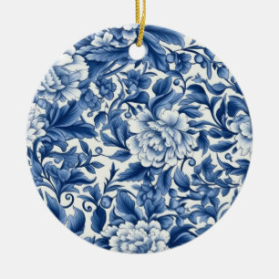 Indigo Blue Flowers Ceramic Tree Decoration