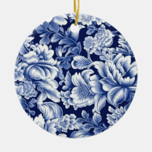 Indigo Blue Flowers Ceramic Tree Decoration