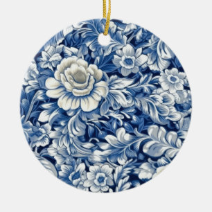 Indigo Blue Flowers Ceramic Tree Decoration