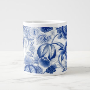 Indigo Blue Flowers Large Coffee Mug