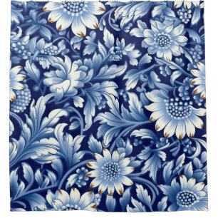 Indigo Blue Flowers Shower Curtain