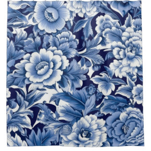 Indigo Blue Flowers Shower Curtain