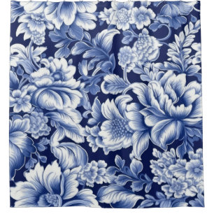 Indigo Blue Flowers Shower Curtain
