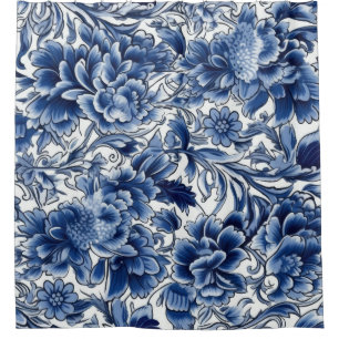 Indigo Blue Flowers Shower Curtain