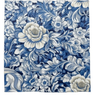 Indigo Blue Flowers Shower Curtain