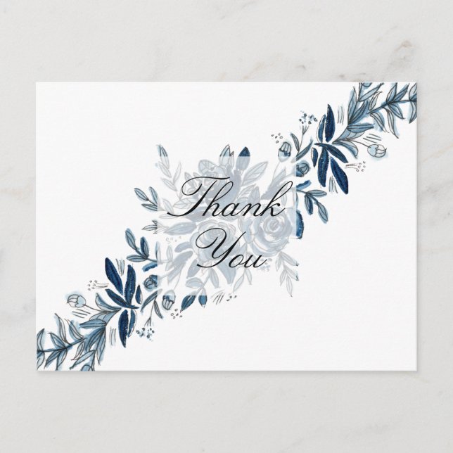 Indigo blue flowers thank you card (Front)
