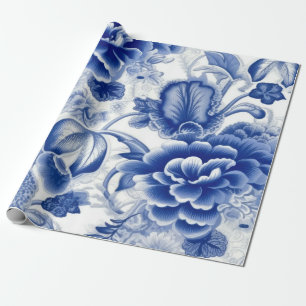 Indigo Blue Flowers Wrapping Paper