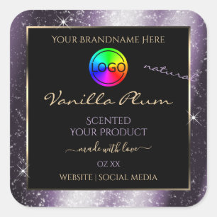 Indigo Blue Glitter Frame Product Label with Logo