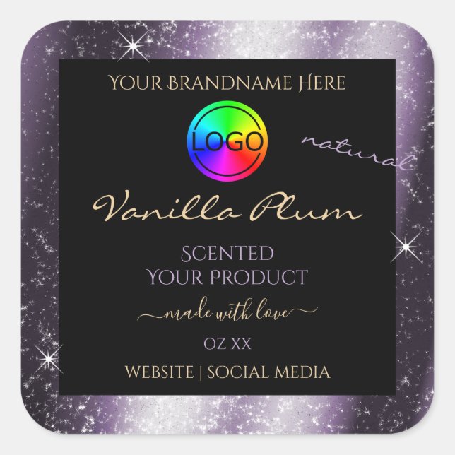 Indigo Blue Glitter Frame Product Label with Logo (Front)