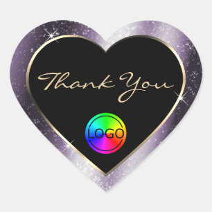 Indigo Blue Glitter Frame Thank You with Logo Heart Sticker