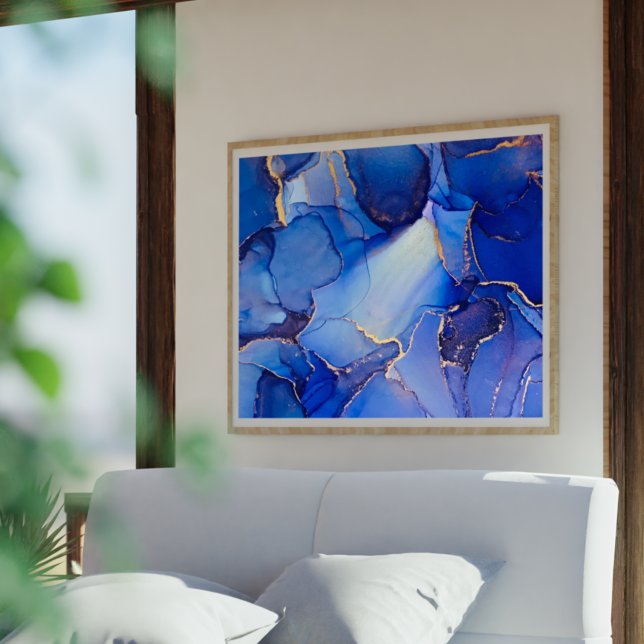 Indigo Blue Gold Abstract Art Poster (Creator Uploaded)