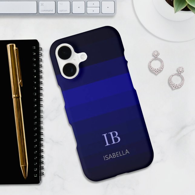 Indigo Blue Gradient Colour Stripes with Monogram (Creator Uploaded)