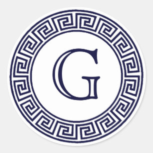 Indigo Blue Greek Key Monogram Envelope Seals