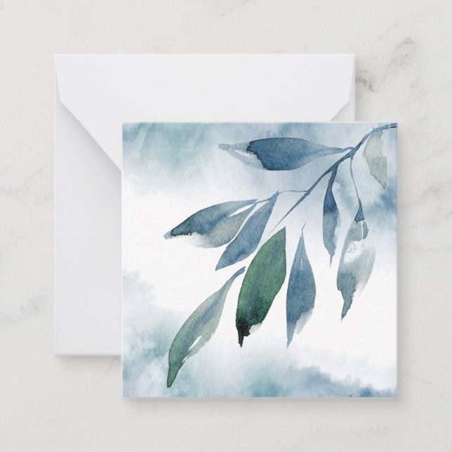 Indigo Blue Green Abstract Leaves Card (Front)