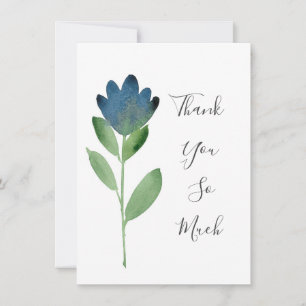 Indigo Blue Green Watercolor Abstract Flower  Thank You Card