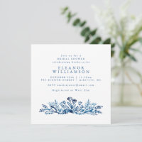Indigo Blue Ink Line Art Floral Bridal Shower