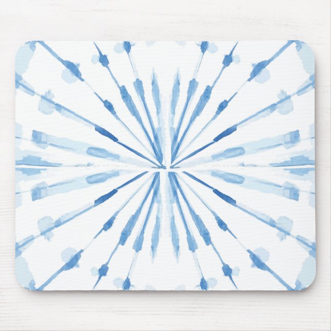 Indigo blue Japanese Shibori sunburst tie dye Mouse Mat (Front)