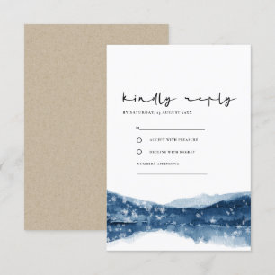 INDIGO BLUE LAKE MOUNTAINS SNOWFALL WEDDING RSVP ENCLOSURE CARD