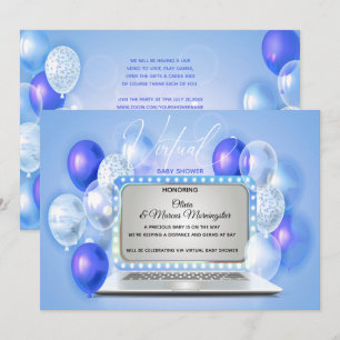 Indigo Blue Laptop Virtual Baby Boy Shower Invitation