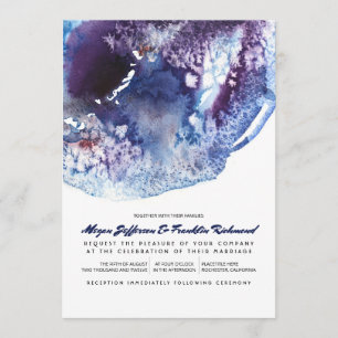 Indigo Blue Modern Watercolor Wedding Invitation