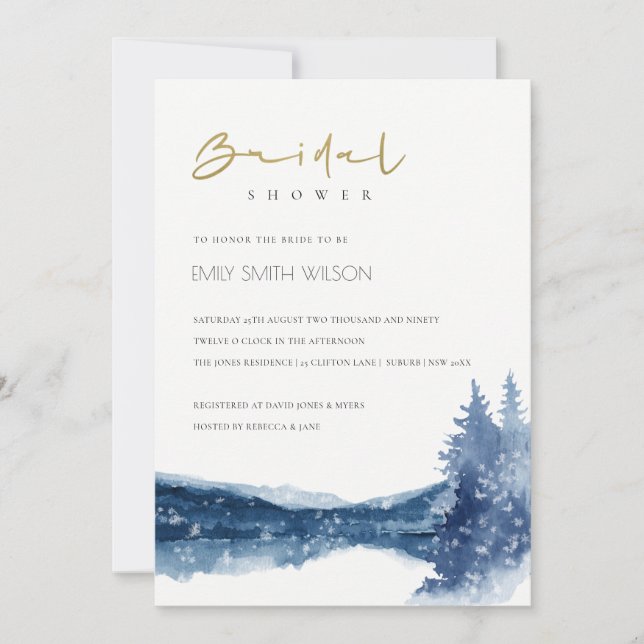 INDIGO BLUE MOUNTAIN LAKE BRIDAL SHOWER INVITE (Front)