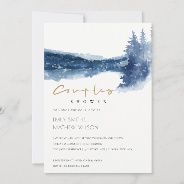 INDIGO BLUE MOUNTAIN LAKE COUPLES SHOWER INVITE (Front)
