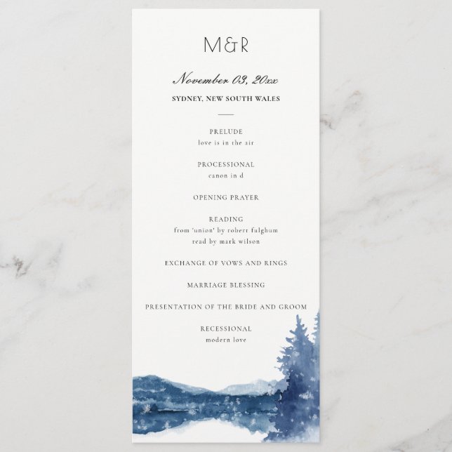 INDIGO BLUE MOUNTAIN LAKE WEDDING CEREMONY PROGRAM MENU (Front)