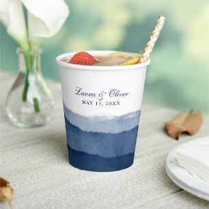 Indigo Blue Ombre Watercolor Wedding Shower Paper Cups