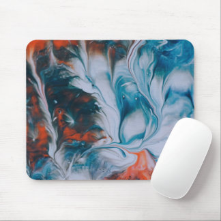Indigo blue orange coral fluid watercolor mouse mat
