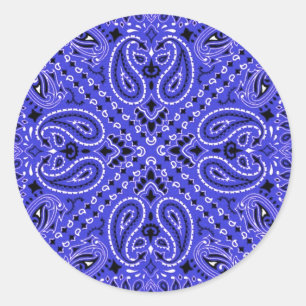Indigo Blue Paisley Western Bandanna Scarf Print Classic Round Sticker