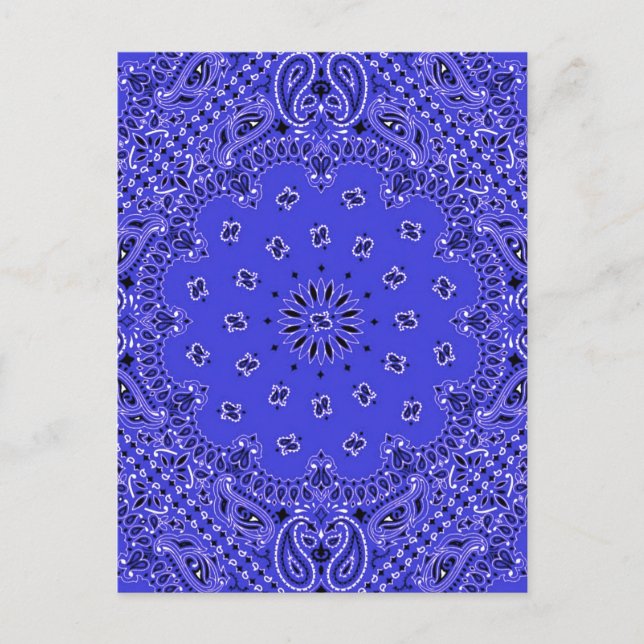 Indigo Blue Paisley Western Bandanna Scarf Print Postcard (Front)