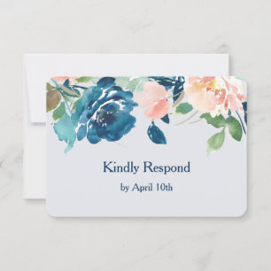 Indigo Blue Peach Roses Wedding RSVP