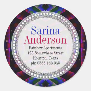 Indigo Blue + Pink Sparkle Return Address Round Classic Round Sticker
