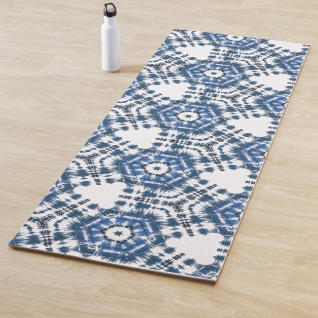 Indigo Blue Shibori Tie Dye Abstract Yoga Mat (In Situ)
