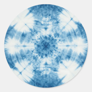 Indigo Blue Shibori Tie Dye Pattern Classic Round Sticker