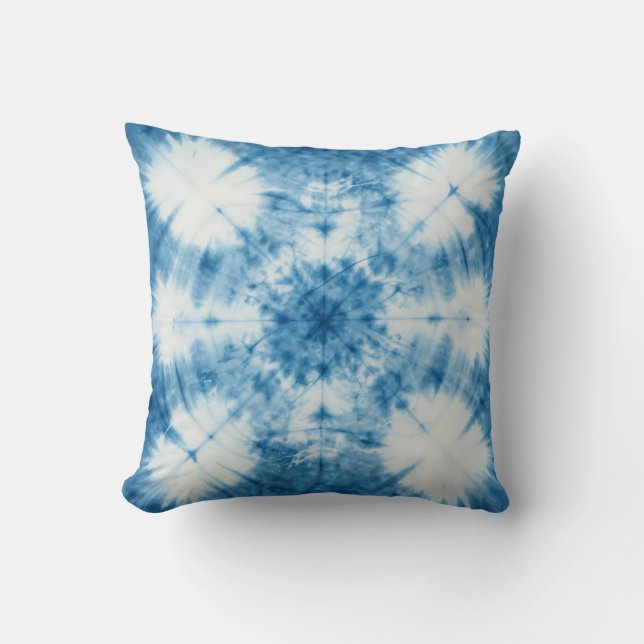 Indigo Blue Shibori Tie Dye Pattern Cushion (Front)