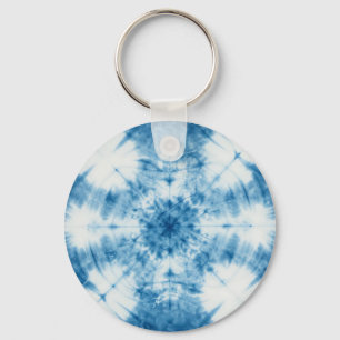 Indigo Blue Shibori Tie Dye Pattern Key Ring