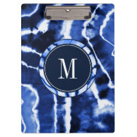 Indigo Blue Shibori Tie Dye Watercolor Monogram