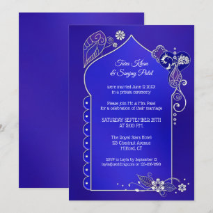 Indigo Blue Silver Henna After Wedding Invitation