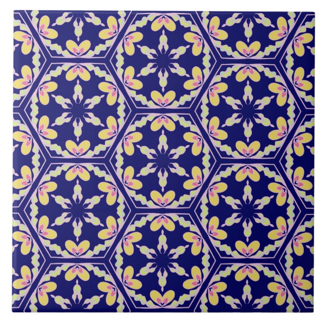 Indigo Blue Spanish Mediterranean Style Pattern Tile (Front)