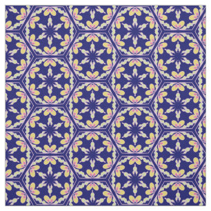 Indigo Blue Spanish Mediterranean tile pattern Fabric