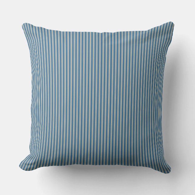 Indigo Blue Ticking Stripe Cushion (Front)