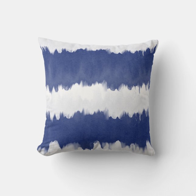 Indigo Blue Tie Dye Shibori Stripe Cushion (Front)