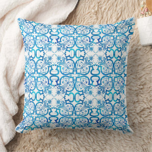 Indigo blue tile pattern cushion