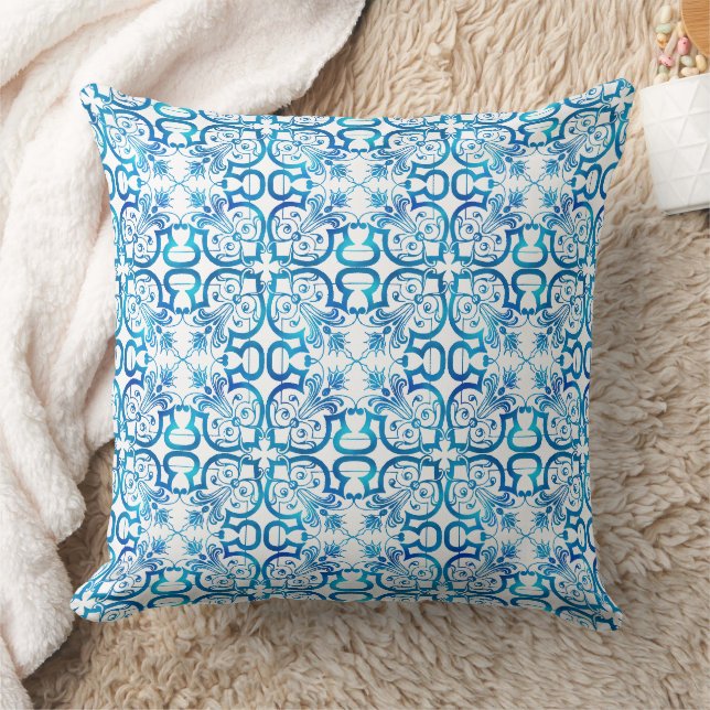 Indigo blue tile pattern cushion (Blanket)