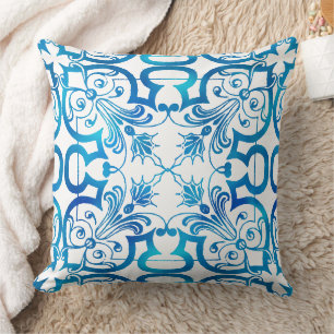 Indigo blue tile pattern cushion