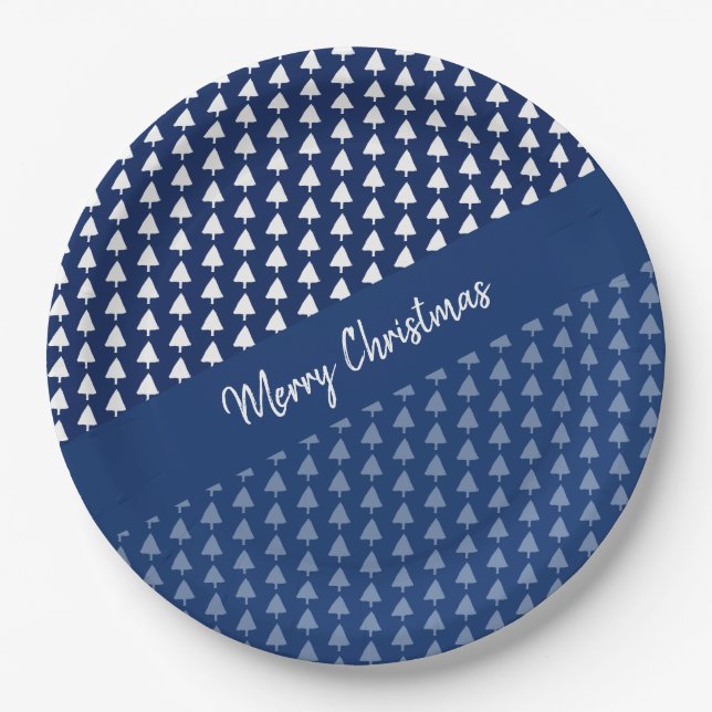 Indigo Blue Tree Watercolor Art Paper Plate (Front)