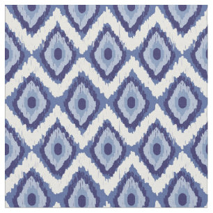 Indigo Blue Tribal Ikat Diamond White Chevron Fabric