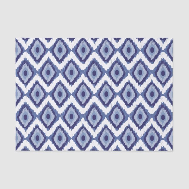 Indigo Blue Tribal Ikat Diamond White Chevron Tissue Paper (Front)
